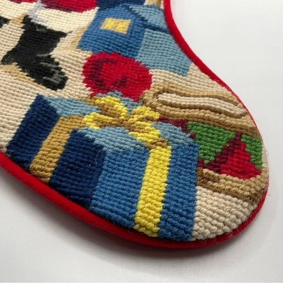 VTG Macy’s Stocking Needlepoint Santa Christmas Red Holiday Velvet Back Tree Dol - Picture 6 of 9